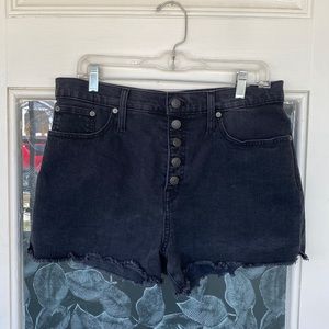 High-Rise Denim Boyshorts in Faded Black: Button-Through Edition